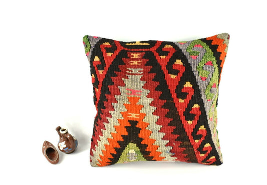 Kilim Pillow Cover 16x16 inch Handknotten Decorative Vintage Cushion Cover A2508