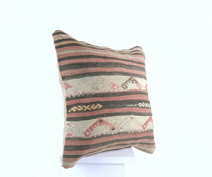 Handmade Turkish Kilim Pillow Cover 16x16 Ethnic Oushak Wool Throw Cushion  A498