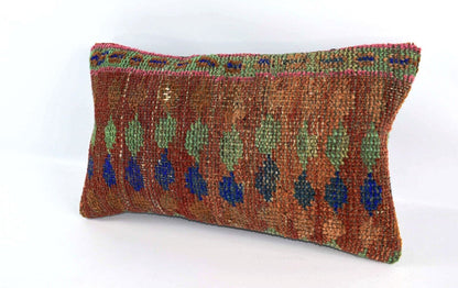 Kilim Pillow Cover 12x20 Handmade Turkish Rug Boho Ethnic Lumbar Cushion 4418