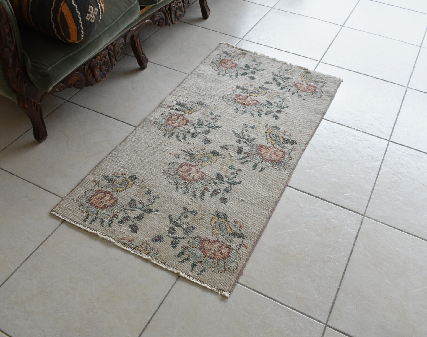 Vintage Oushak Rug 4x2 ft Turkish Floor Rug Faded Area Rug Oriental Rug