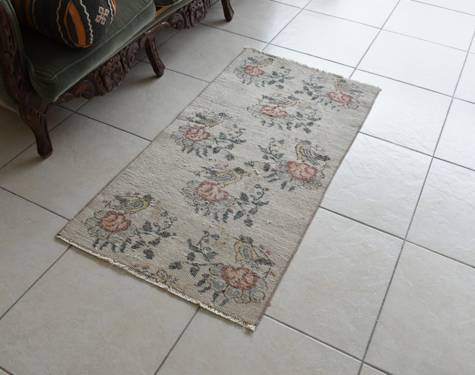 Vintage Oushak Rug 4x2 ft Turkish Floor Rug Faded Area Rug Oriental Rug