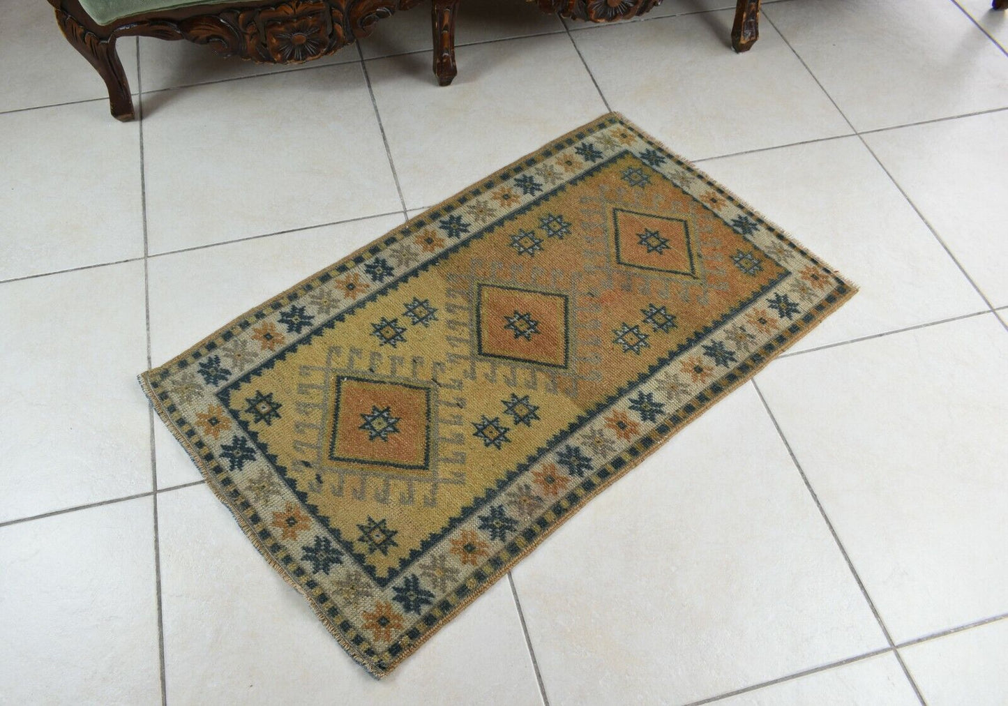 3x1.8 ft Anatolian Runner Small Vintage Rug Oushak Runner Mini Turkish Rug Y89