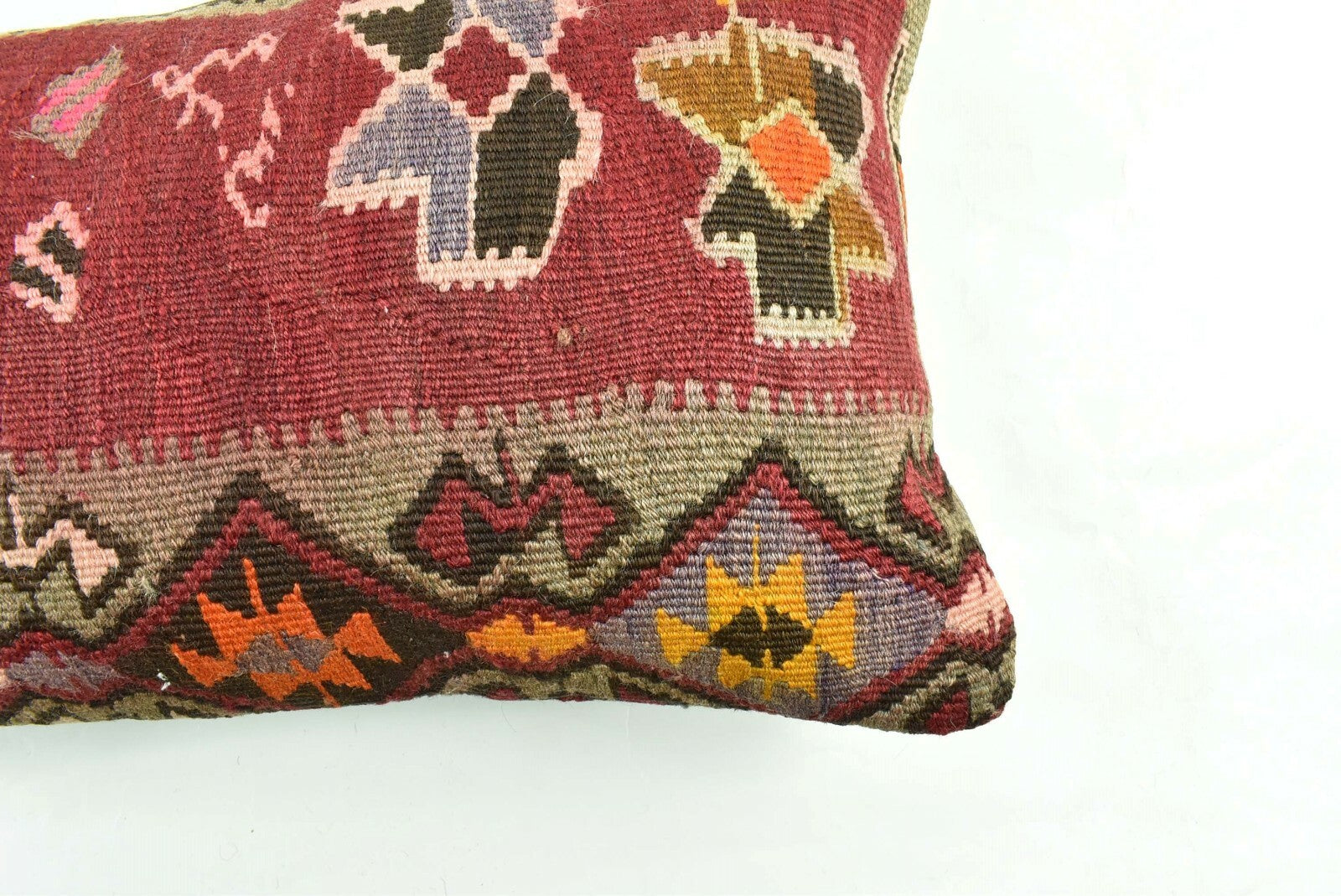 Kilim Pillow Cover 12x20 Turkish Handmade Vintage Couch Lumbar Cushion  A1814