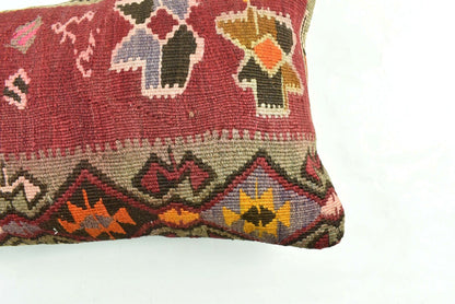 Kilim Pillow Cover 12x20 Turkish Handmade Vintage Couch Lumbar Cushion  A1814