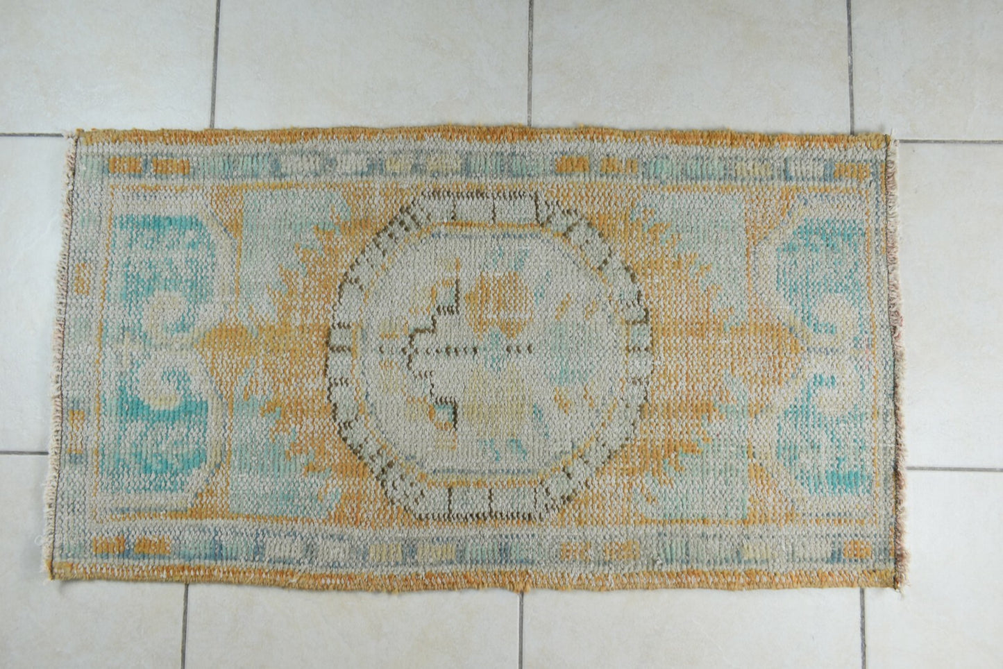 Turkish Runner 3.5x1.9 ft Vintage Small Rug Oushak Runner Anatolian Mini Rug Y75