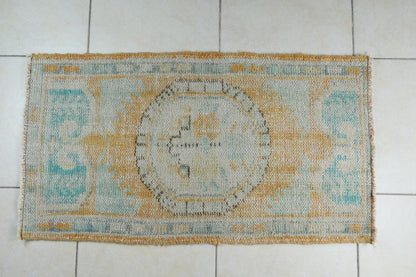 Turkish Runner 3.5x1.9 ft Vintage Small Rug Oushak Runner Anatolian Mini Rug Y75