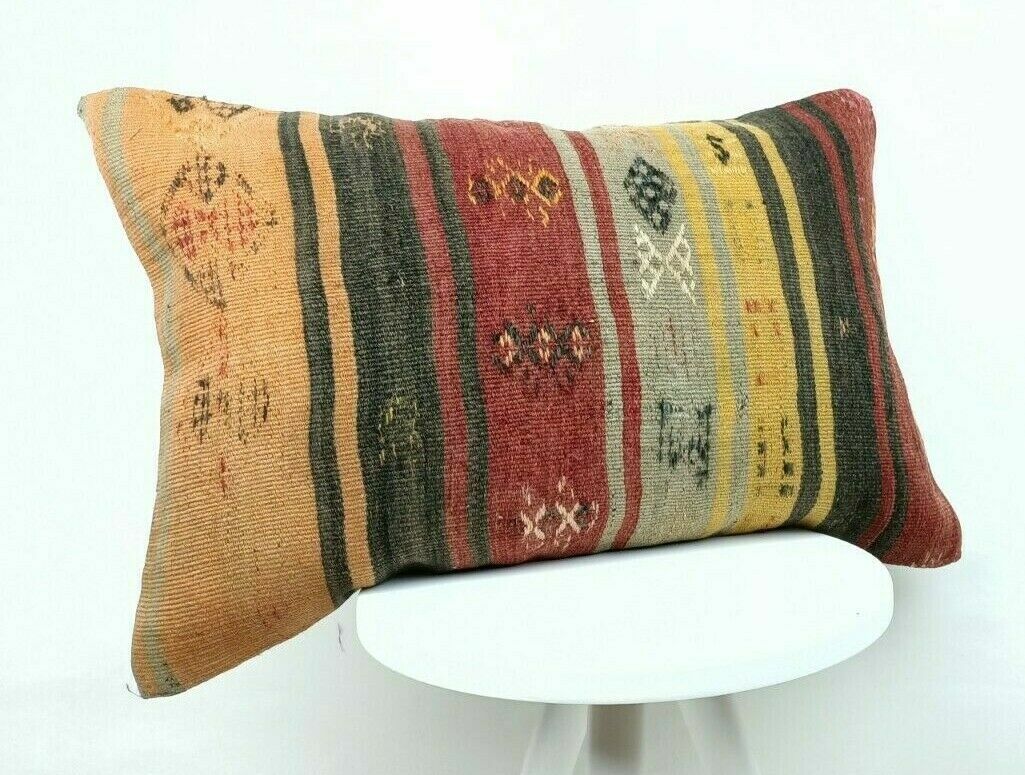 Kilim Lumbar Pillow Handknotted Oushak Rug Oriental Bohemian Ethinc Cushion E502