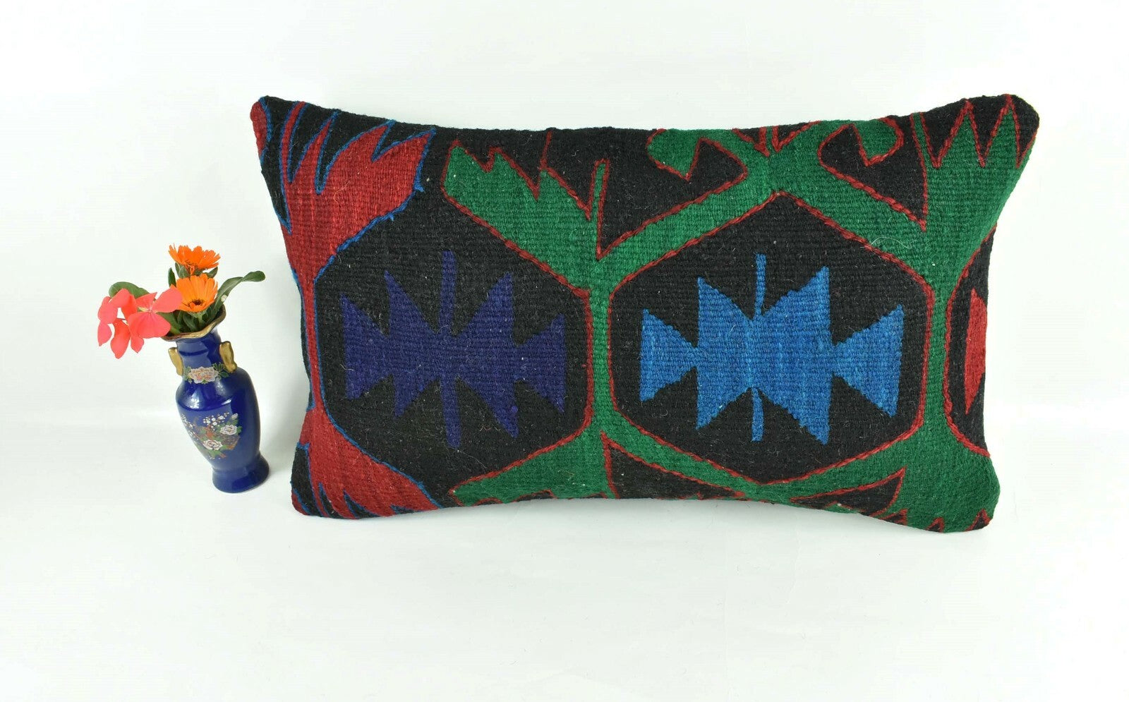 Kilim Pillow Cover 12x20 Turkish Handmade Vintage Couch Lumbar Cushion  A1853
