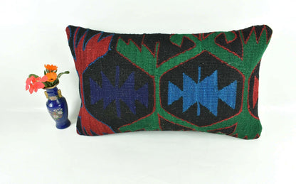 Kilim Pillow Cover 12x20 Turkish Handmade Vintage Couch Lumbar Cushion  A1853