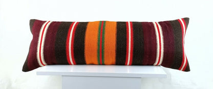 Long Kilim Lumbar Pillow Cover 12x36 Handmade Anatolian Ethnic Rug Cushion A1518