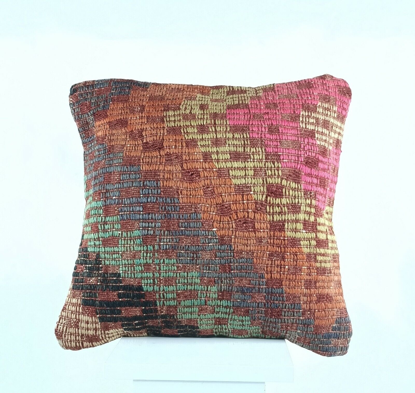 Oushak Kilim Pillow Cover 16x16 Handmade Anatolian Traditonal Wool Cushion A457