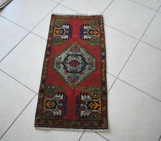 Oushak Runner 3.4x1.5 ft Vintage Turkish Runner Floor Runner Faded Runner Y24