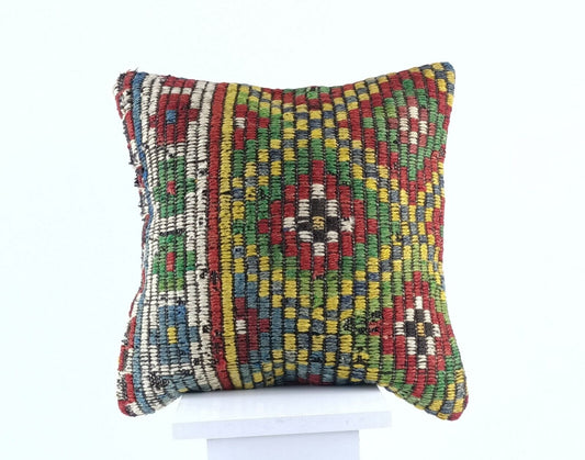 16x16 Ethnic Vintage Turkish Rug Pillow Cover Home Decorative Boho Cushion E836