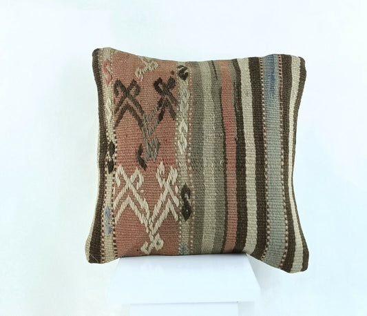 Kilim Pillow Cover 16x16 Vintage Decorative Cushion Turkish Kilim Pillow A690