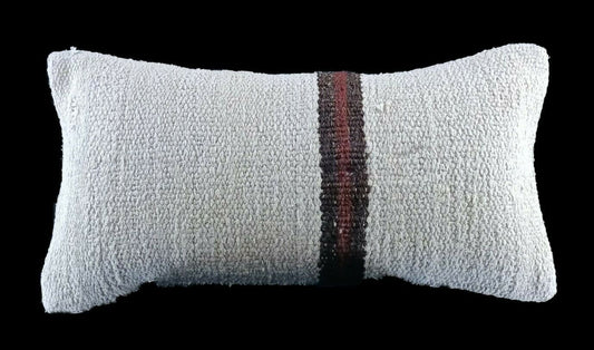 White Hemp Handmade Kilim Pillow Cover 8x16 in  Decorative Lumbar Cushion Ê799