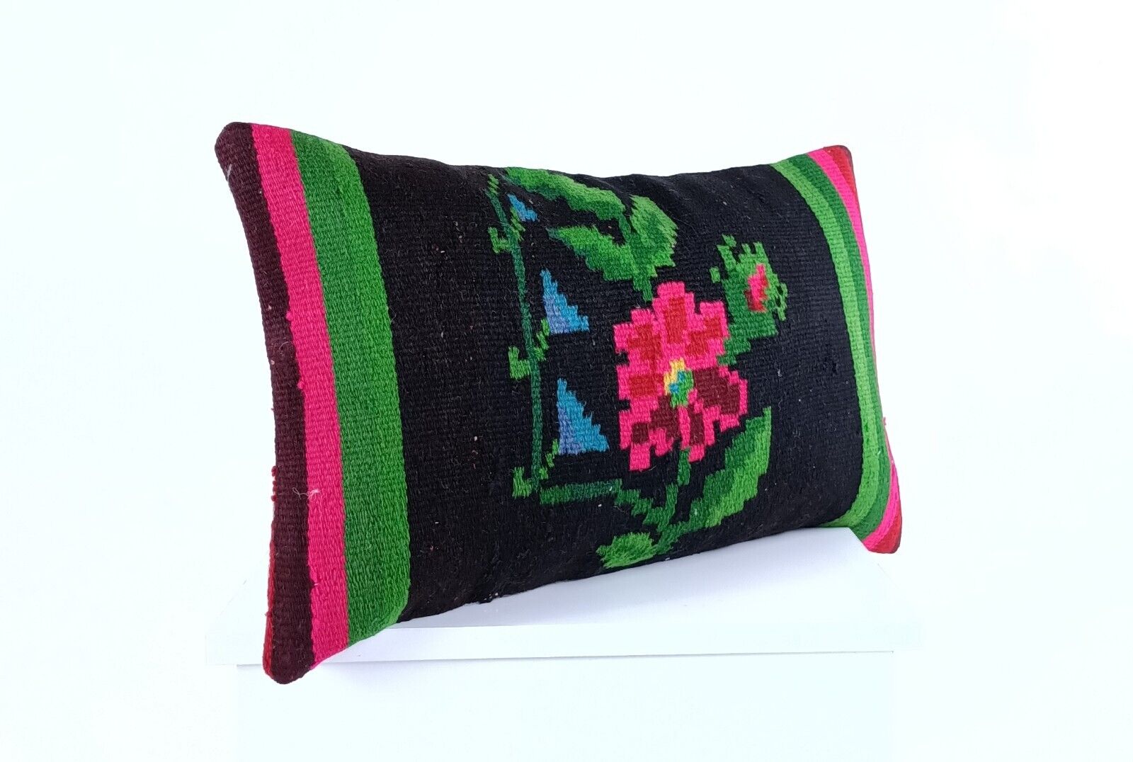 Kilim Pillow Cover 12x20 Handmade Turkish Rug Boho Ethnic Lumbar Cushion 2031