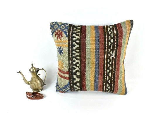 Kilim Pillow Cover 16x16 Home Decorative Vintage Handmade Cushion Cover A1932