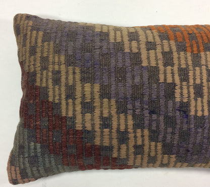 Kilim Pillow Cover 12x20 Handmade Turkish Rug Boho Ethnic Lumbar Cushion 1188