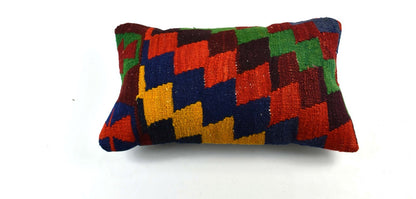 Kilim Pillow Cover 12x20 Handmade Turkish Rug Boho Ethnic Lumbar Cushion 3324