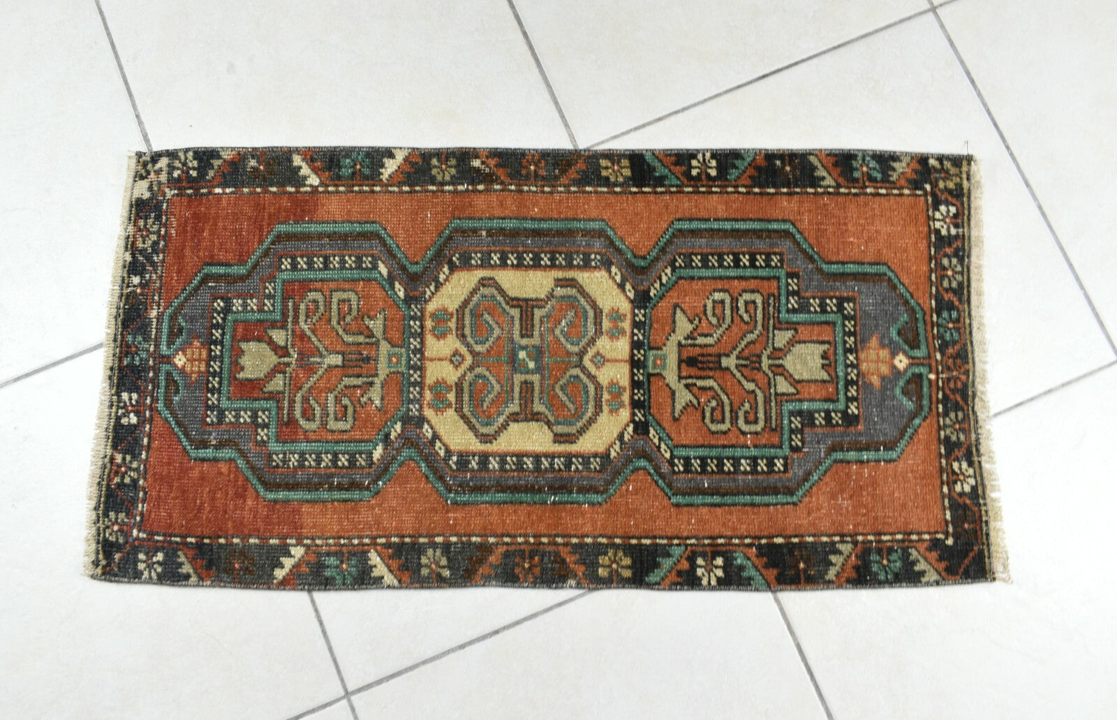 Oushak Runner 2.9x1.4 ft Vintage Turkish Rug Small Runner Anatolian Rug Y56