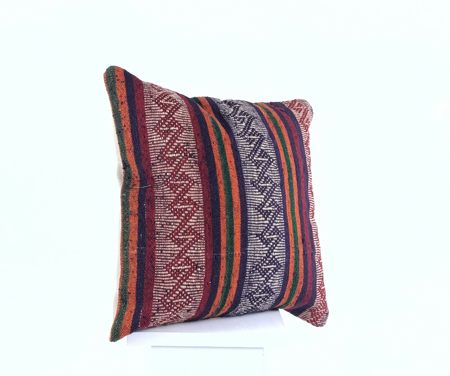 Handmade Turkish Kilim Pillow Cover 16x16 Ethnic Oushak Wool Throw Cushion  A495