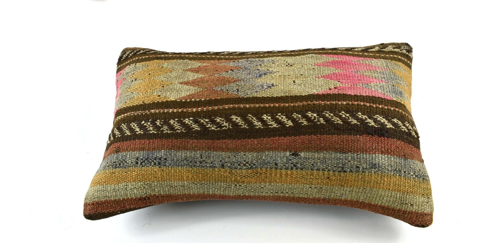 Kilim Pillow Cover 12x20 Handmade Turkish Rug Boho Ethnic Lumbar Cushion 3272