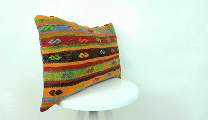 Kilim Pillow Cover 12x20 Oriental Bohemian Ethnic Handmade Lumbar Cushion  E558