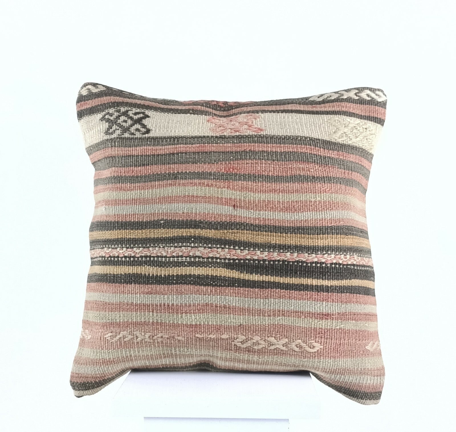  Turkish Kilim Pillow Cover 16x16 Home Decorative Wool Oushak Rug Cushion A532