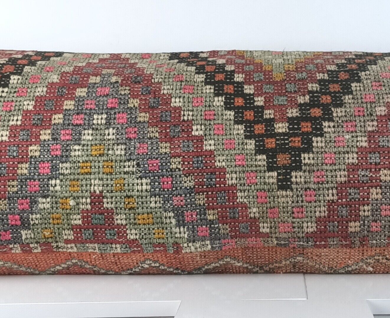 Kilim Lumbar Cover 16x48 Handmade Extra Large Turkish Ethnic Throw Pillow A1593