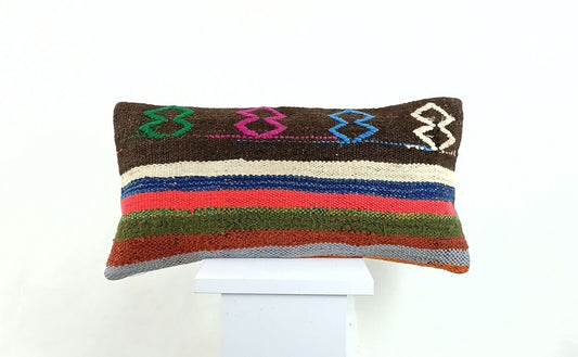 Kilim Lumbar Pillow Cover 10x20 Decorative Sofa Couch Handmade Cushion A1336