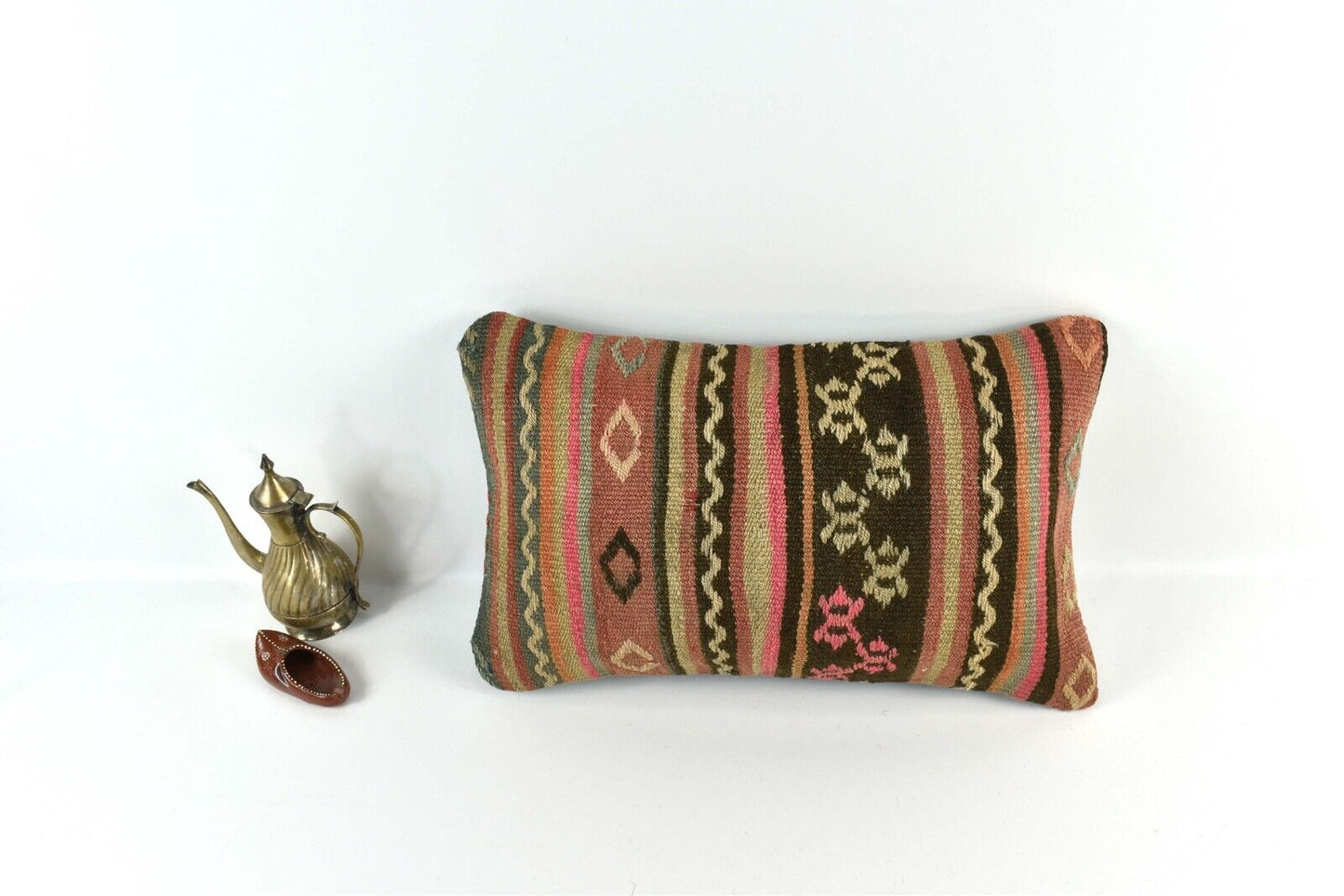 Kilim Pillow Cover 12x20 Handmade Turkish Rug Boho Ethnic Lumbar Cushion 3288