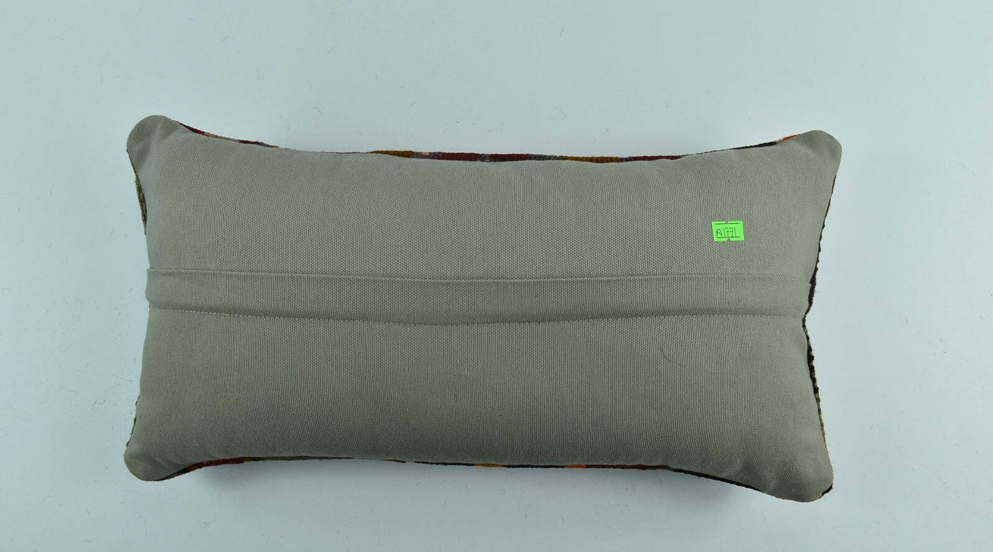 Kilim Lumbar Pillow Cover 10x20 Decorative Sofa Couch Handmade Cushion A1771
