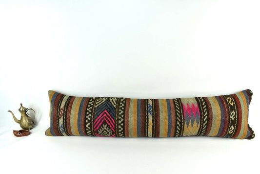 12x48 Long Kilim Pillow Cover Handmade Oushak Rug Vintage Ottoman Lumbar  A2154