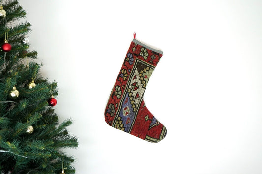 Kilim Christmas Stocking Vintage Rug Stocking Ethnic Decorative Xmas Socks S508