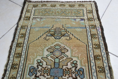 3.1x1.6 ft Anatolian Runner Small Vintage Rug Oushak Runner Mini Turkish Rug Y83