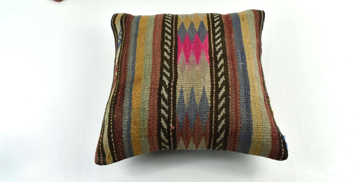 18"x18" Kilim Pillow Cover  Handmade Turkish Vintage Cushion Tribal Lumbar 3418