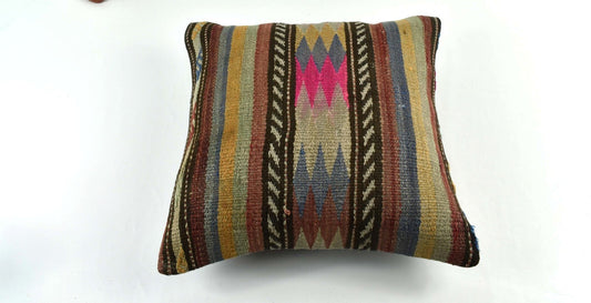 18"x18" Kilim Pillow Cover  Handmade Turkish Vintage Cushion Tribal Lumbar 3418