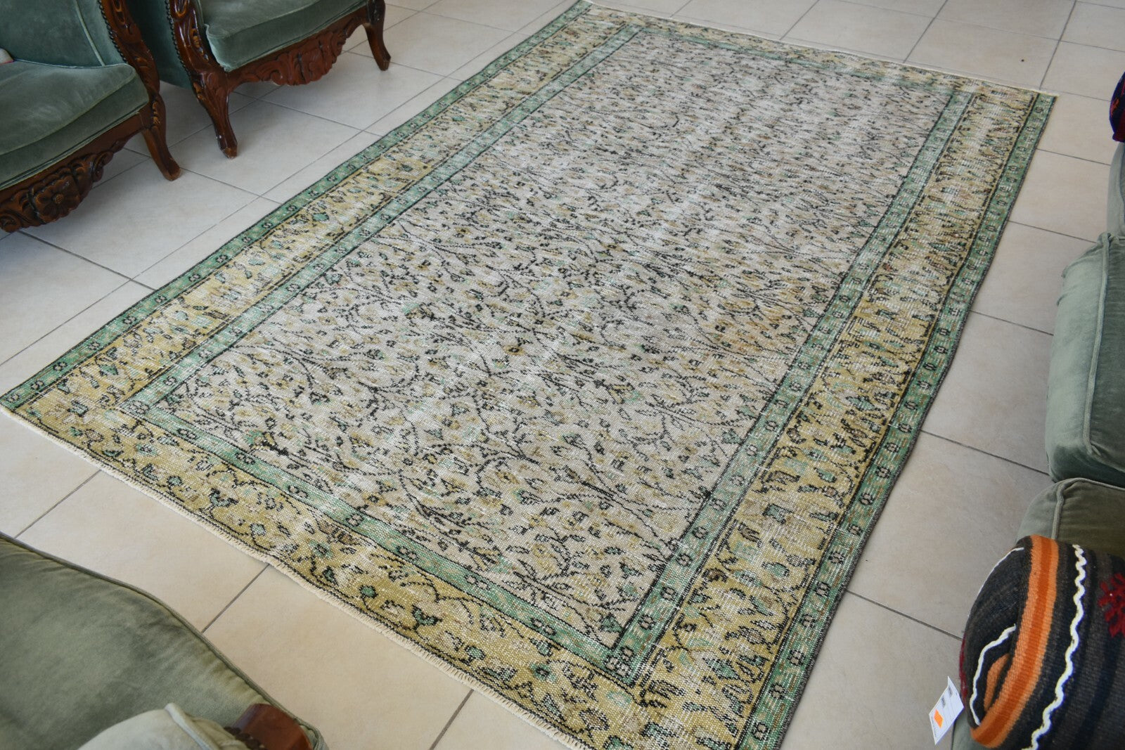 Large Turkish Rug 8.1x5.2 ft Vintage Rug Faded Oushak Rug Living Room Carpet B18