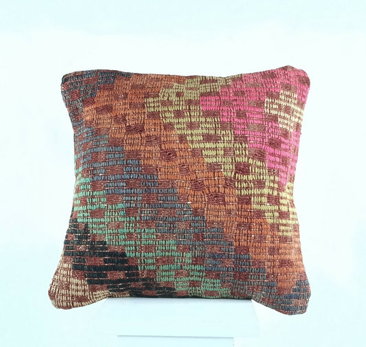 Oushak Kilim Pillow Cover 16x16 Handmade Anatolian Traditonal Wool Cushion A457