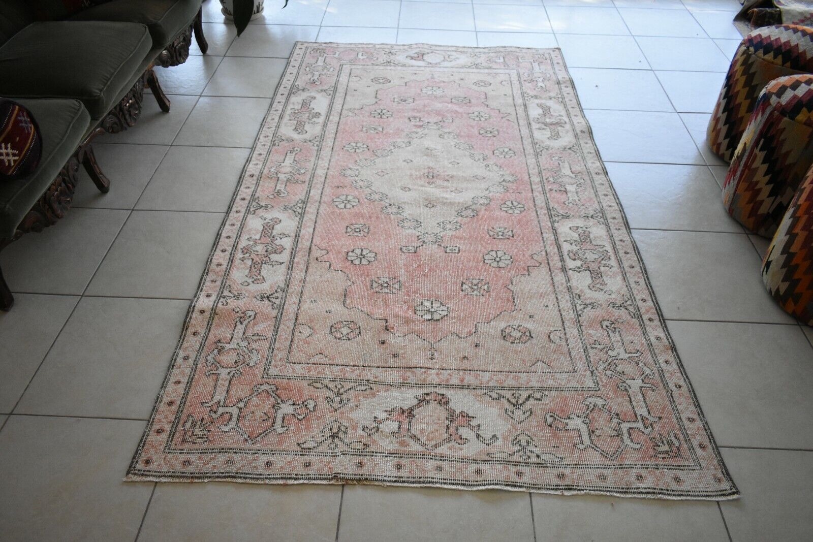 Faded Oushak Rug 8.1x4.5 ft Anatolian Rug Turkish Carpet Boho Floor Rug U08