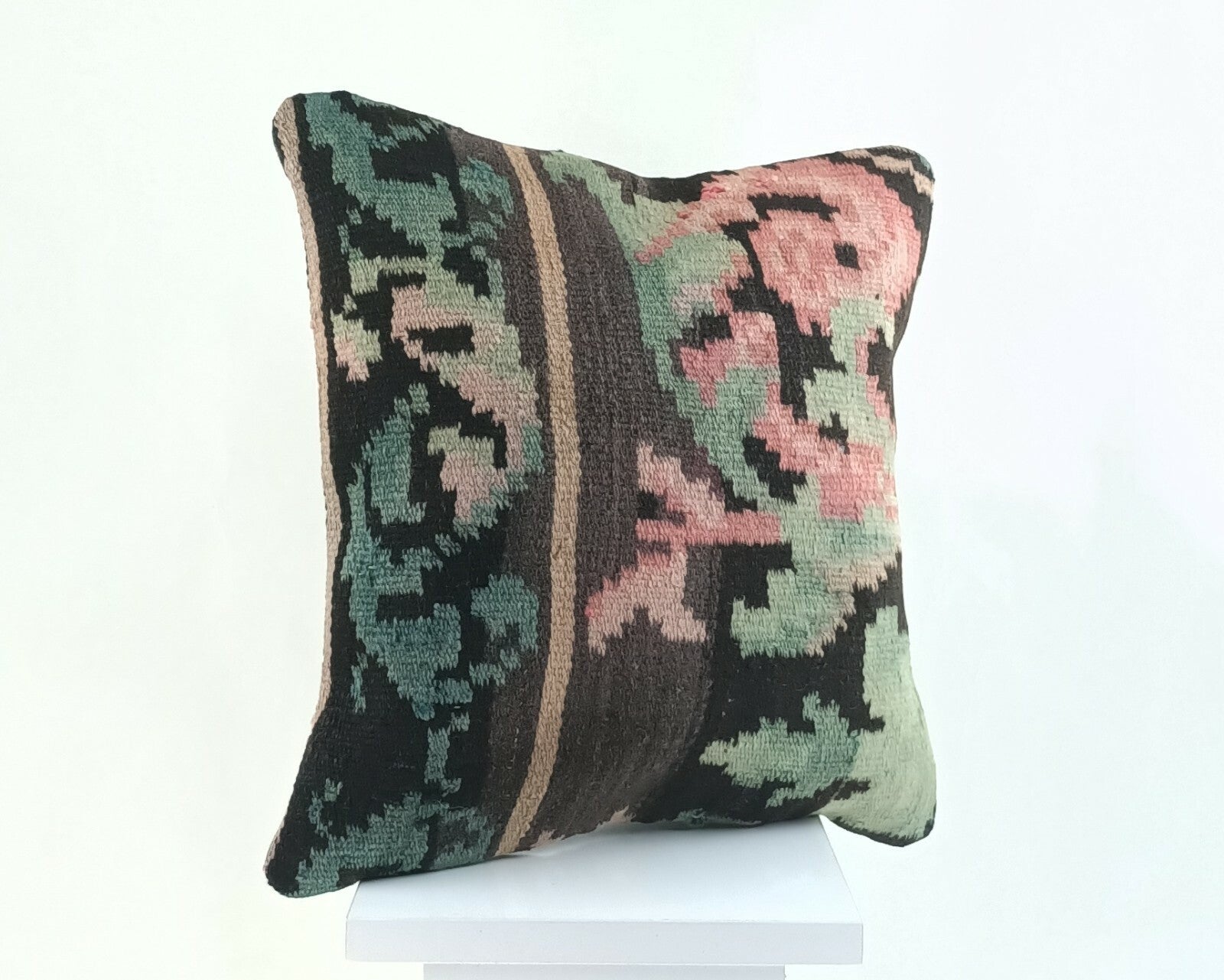 Kilim Pillow Cover 14x14 Home Decorative Ethnic Tribal Oushak Wool Cushion  A921