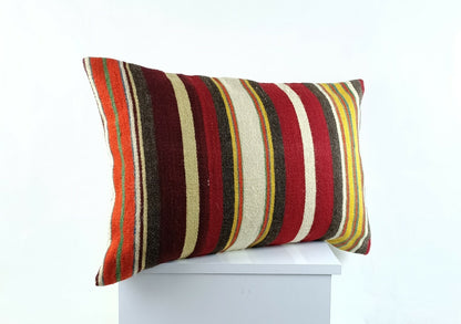 Kilim Pillow Cover 16x24 in Traditional Handmade Anatolian Lumbar Cushion A1477