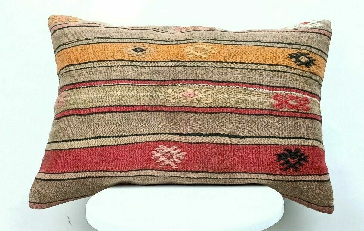 Handmade Kilim Pillow Cover 16x24 Vintage Rug Tribal Ethnic Bohemian Lumbar E485