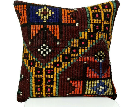 16x16 Handmade Kilim Rug Pillow Cover Vintage Boho Ethnic Lumbar Cushion E225