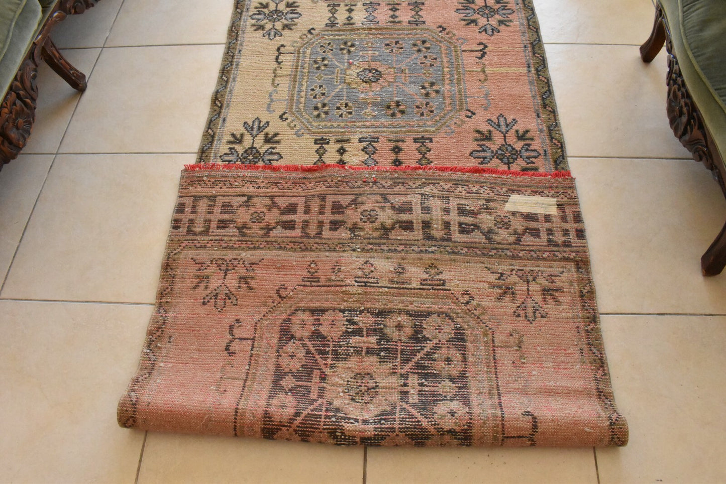 Traditional Handmade Runner Rug 3x10.8 ft Traditional Vintage Oushak Kilim C04