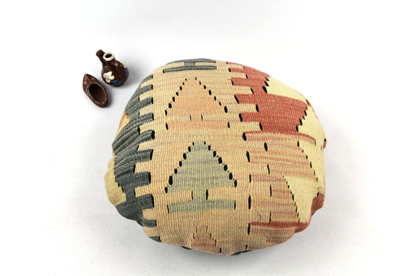 Kilim Round Pillow Cover 18" in Tribal Vintage Turkish Carpet Round Cushion 4937