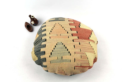 Kilim Round Pillow Cover 18" in Tribal Vintage Turkish Carpet Round Cushion 4937