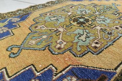 Turkish Runner 3.1x1.8 ft Vintage Small Rug Oushak Runner Anatolian Mini Rug Y60