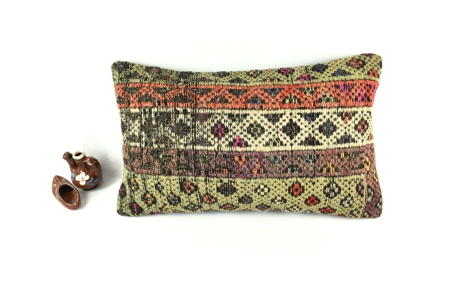 Kilim Pillow Cover 12x20 Turkish Handmade Sofa Couch Floor Lumbar Cushion A2612