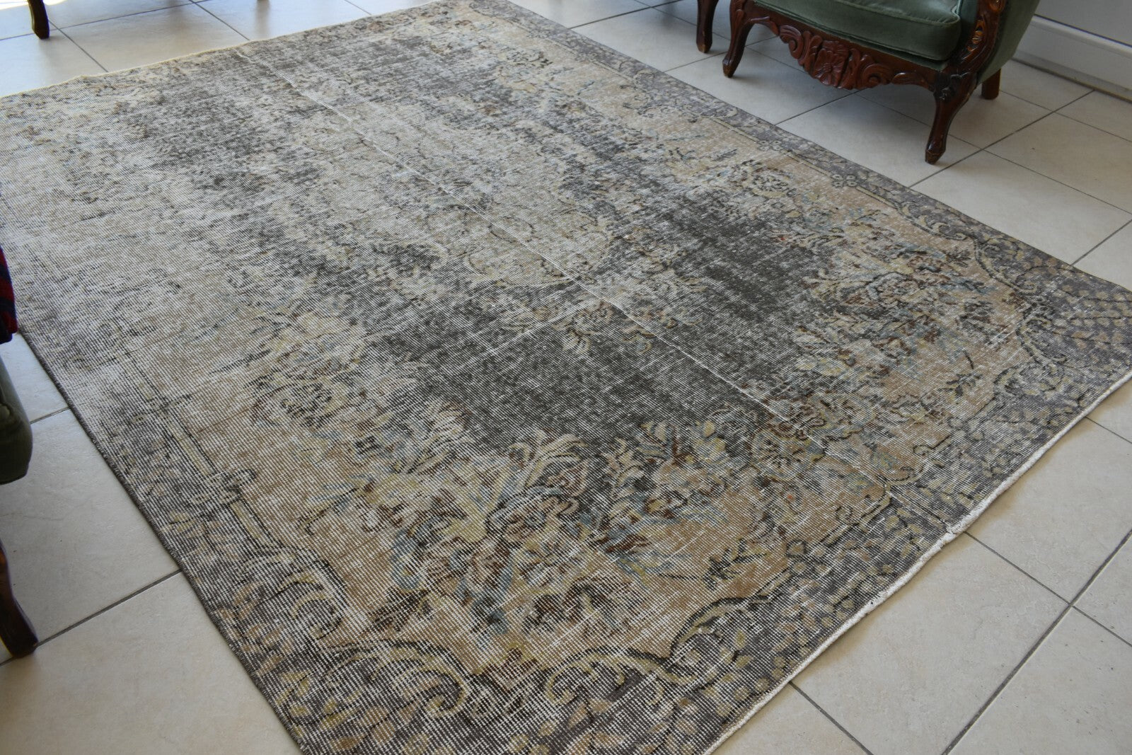 Large Turkish Rug 7.8x6.1 ft Vintage Rug Faded Oushak Rug Living Room Carpet B25